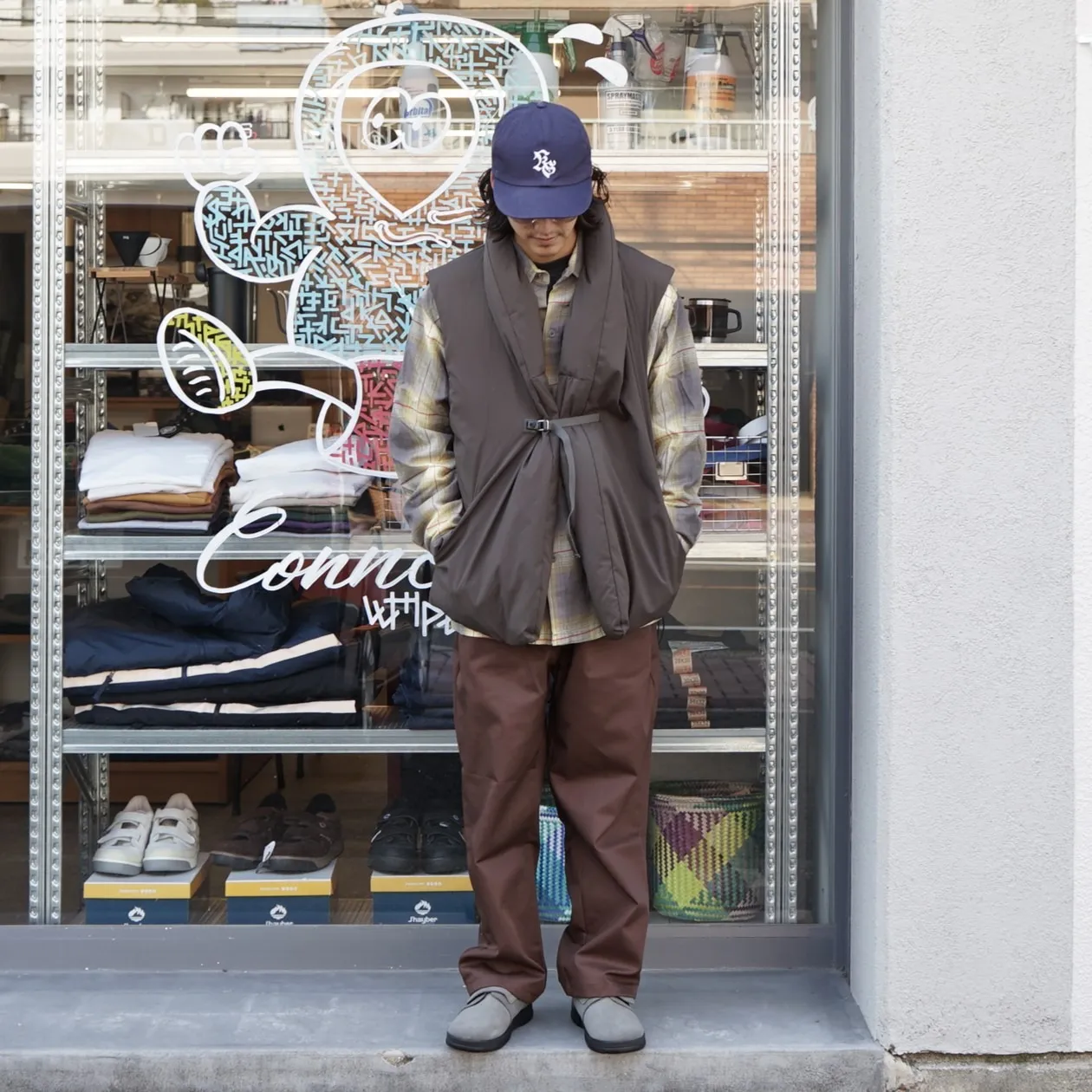 甚平っぽさが良いアクセントなダウンベスト